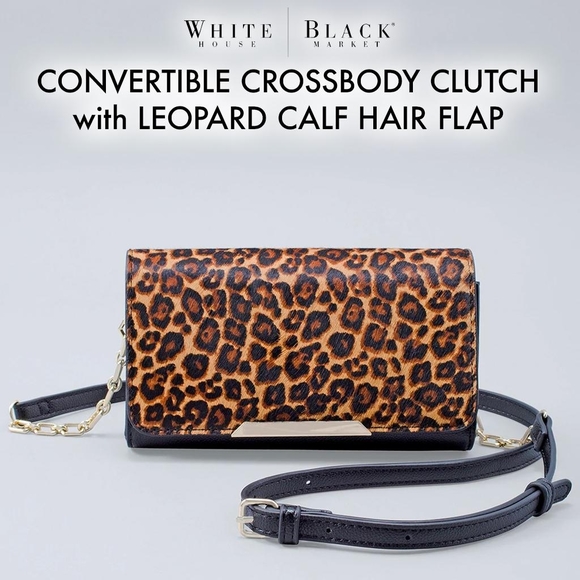 White House Black Market Handbags - Convertible Crossbody Clutchw/LeopardCalfHairFlap
